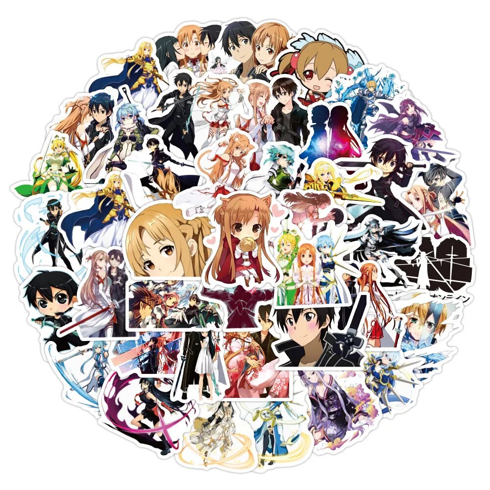 Pegatinas de Anime Sword Art Online, 10/30/50 Uds., monopatín, nevera, portátil, equipaje de motocicleta, Graffiti, pegatina impermeable de dibujos animados, juguete