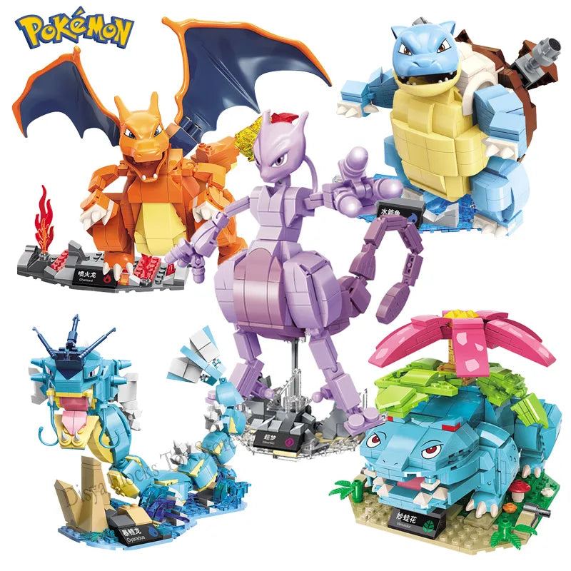 2023 NEW Classic Anime Pokemon Center House Pikachu Mewtwo Charizard Venusaur Building Blocks Bricks Sets Model DIY Toy For Gift