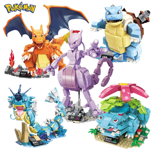 2023 NEW Classic Anime Pokemon Center House Pikachu Mewtwo Charizard Venusaur Building Blocks Bricks Sets Model DIY Toy For Gift