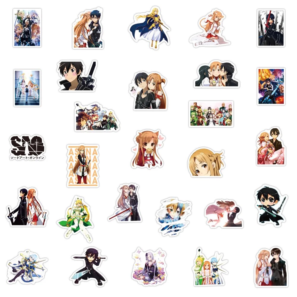 Pegatinas de Anime Sword Art Online, 10/30/50 Uds., monopatín, nevera, portátil, equipaje de motocicleta, Graffiti, pegatina impermeable de dibujos animados, juguete