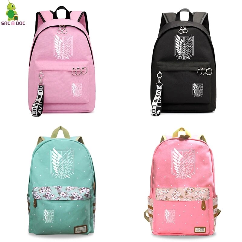 Mochilas negras de ataque a los Titanes, Mochilas con estampado Floral, mochila de viaje, bolso escolar de Anime para adolescentes, Mochilas para ordenador portátil