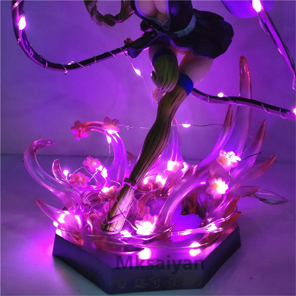 Figuras de Anime Demon Slayer Kanroji Mitsuri PVC juguetes con luz Led DIY Kimetsu no Yaiba 21cm decoración dormitorio figura de acción con luz nocturna Visual