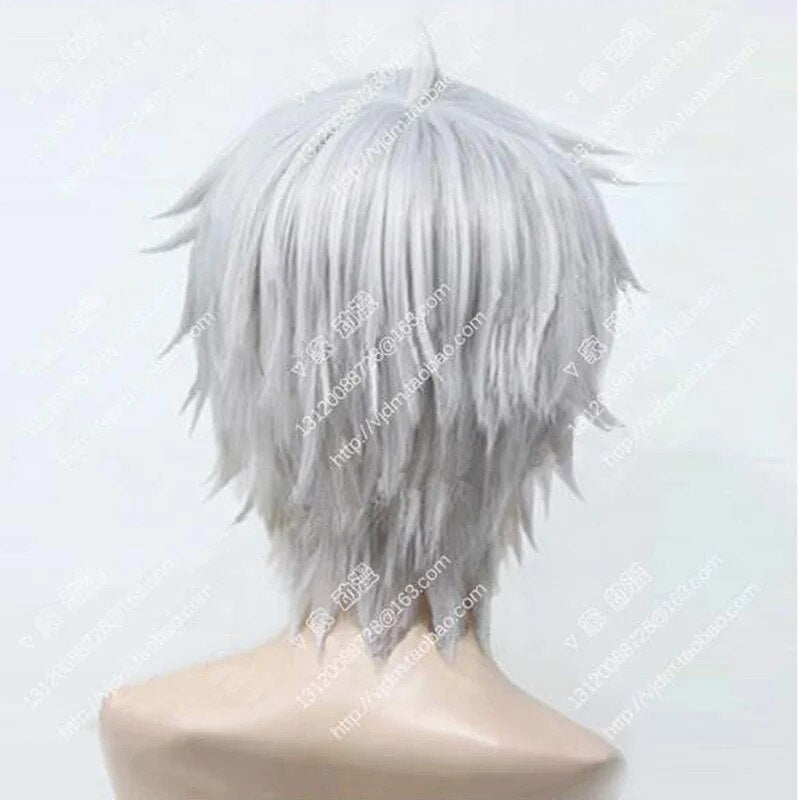 Tokyo Ghoul Kaneki Ken peluca corta plateada blanca resistente al calor para disfraz de pelo + gorro de peluca gratis