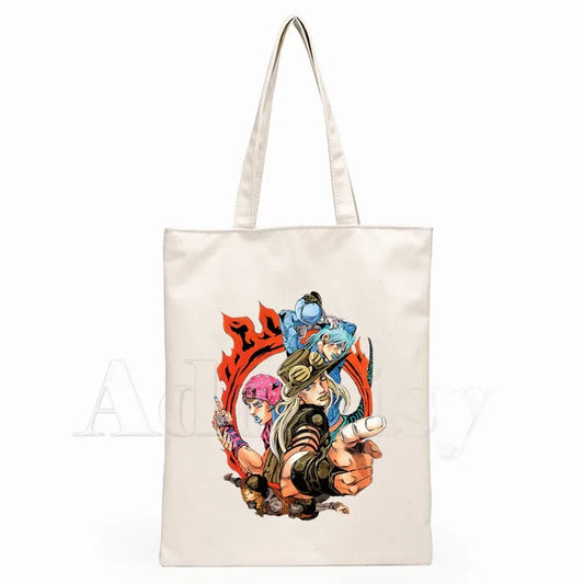 JoJo Bizarre Adventure Bolsos unisex Bolso de mano de lona personalizado Impresión de uso diario Bolsa de compras informal de viaje reutilizable