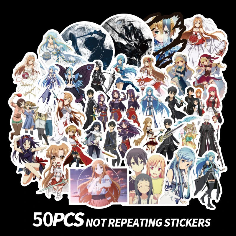 10/30/50PCS Cartoon Sword Art Online Anime Stickers Adhesive Asna Kirito Sticker DIY Toy Phone Diary Laptop Graffiti Stickers F5