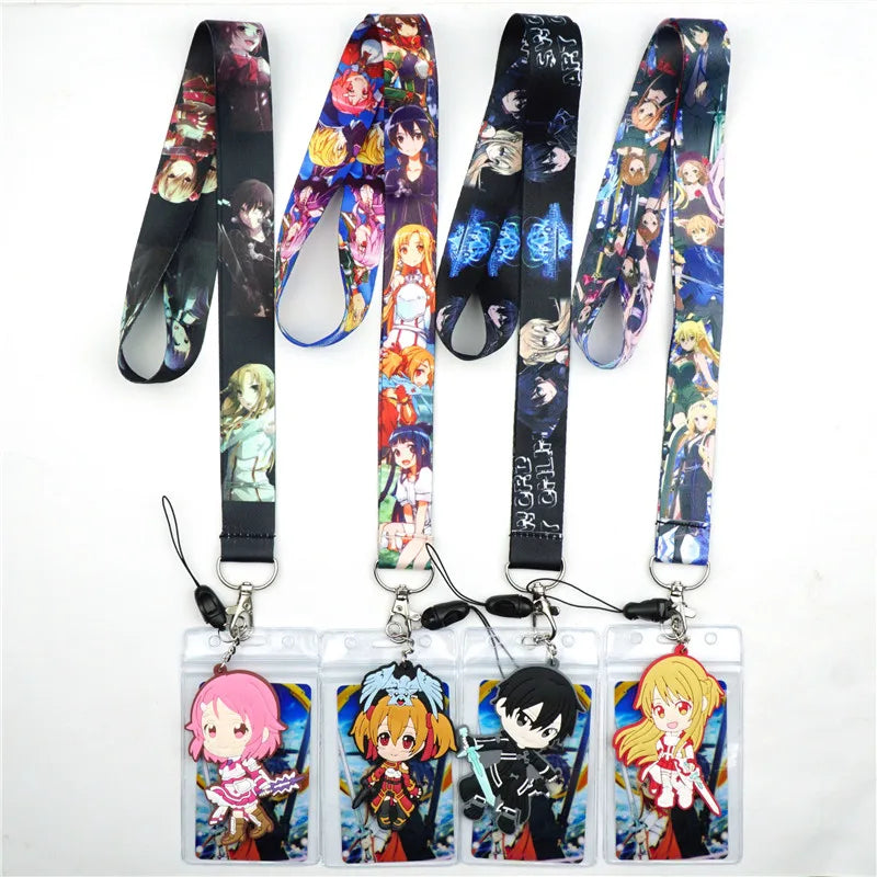 Anime Sword Art Online SAO Key Lanyard ID Badge Holder Phone Neck Strap with Fashion Key Chain Keychain Charms Accessories Gift