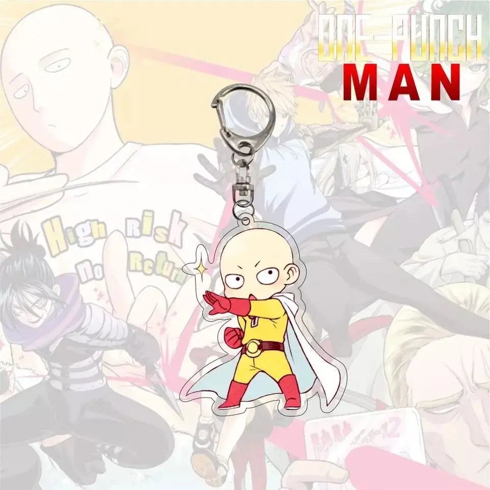 Japanese Cartoon One Punch Man Key Chain Cool Anime Figures Acrylic Double-Sided Pendant Key Ring Car Keychain Toy Gift for Fans