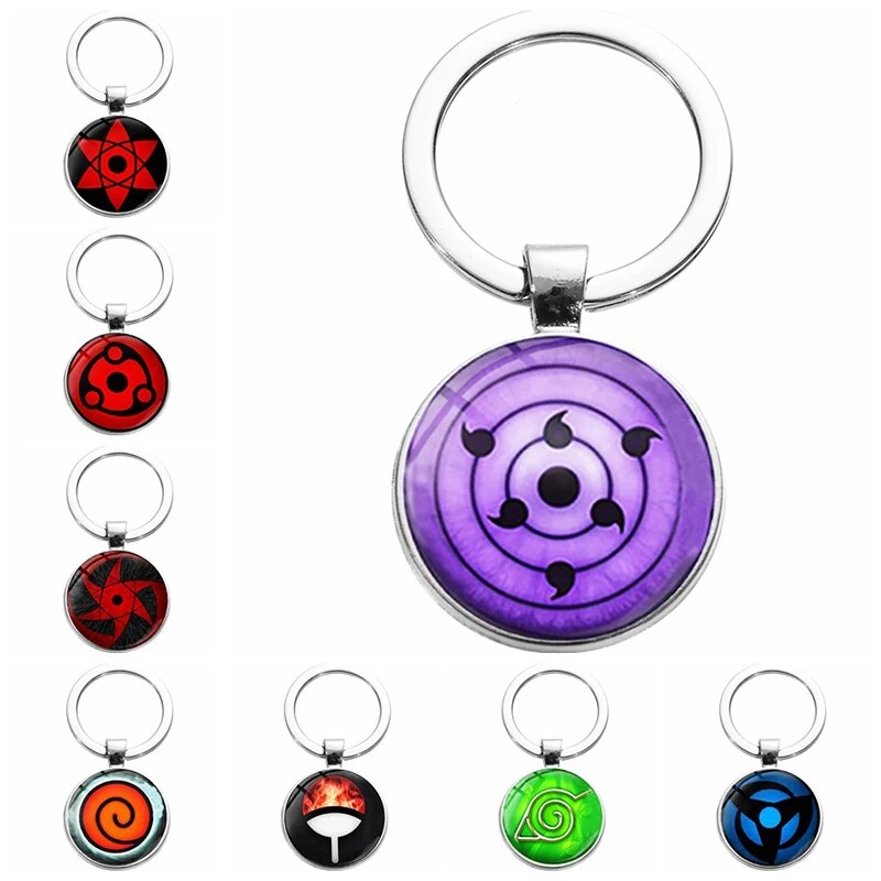 Naruto Sharingan Eye Keychain Accessories Anime Cartoon Uchiha Clan Cabochon Cool Stuff Key Ring Pendant Toys for Children Gift