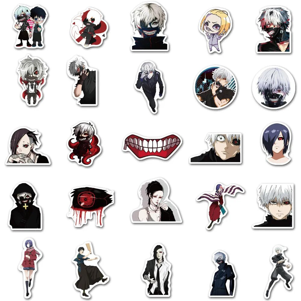 10/50 Uds. Pegatina de Tokyo Ghoul serie de Anime japonés pegatina de grafiti DIY Pegatinas bicicleta monopatín equipaje pegatina de juguete impermeable