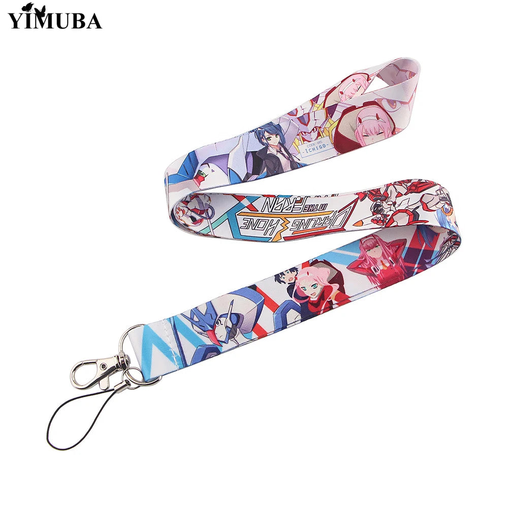 DARLING In The FRANXX Lanyards Keychain Anime Figures Zero Two 02 Cartoon Printed Ribbon Key Chain Neck Straps Anime Accessories