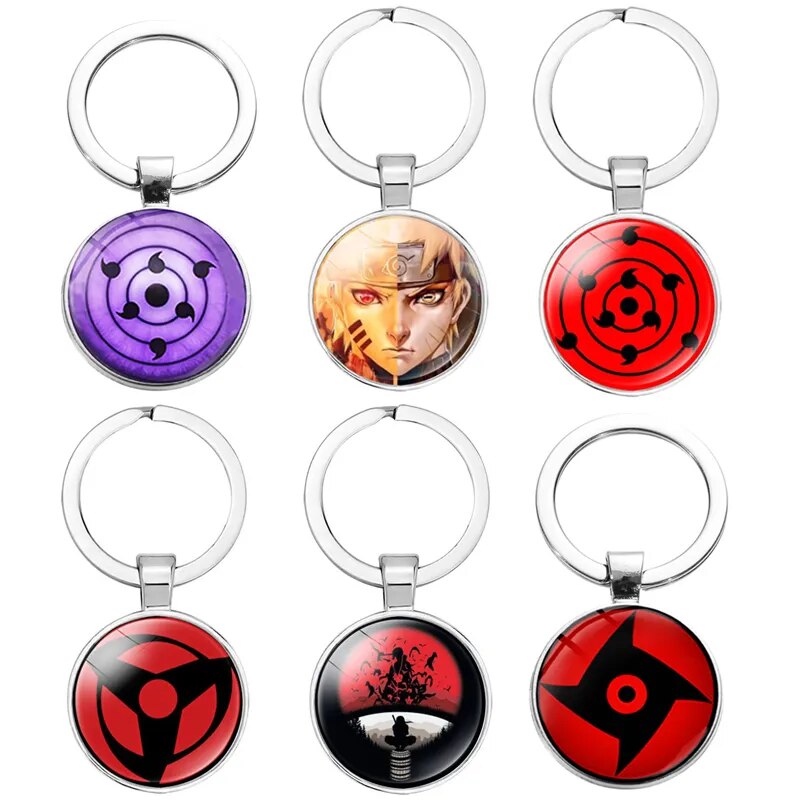 Naruto Sharingan Eye Keychain Accessories Anime Cartoon Uchiha Clan Cabochon Cool Stuff Key Ring Pendant Toys for Children Gift