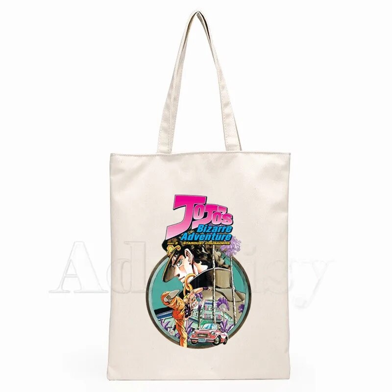 JoJo Bizarre Adventure Bolsos unisex Bolso de mano de lona personalizado Impresión de uso diario Bolsa de compras informal de viaje reutilizable