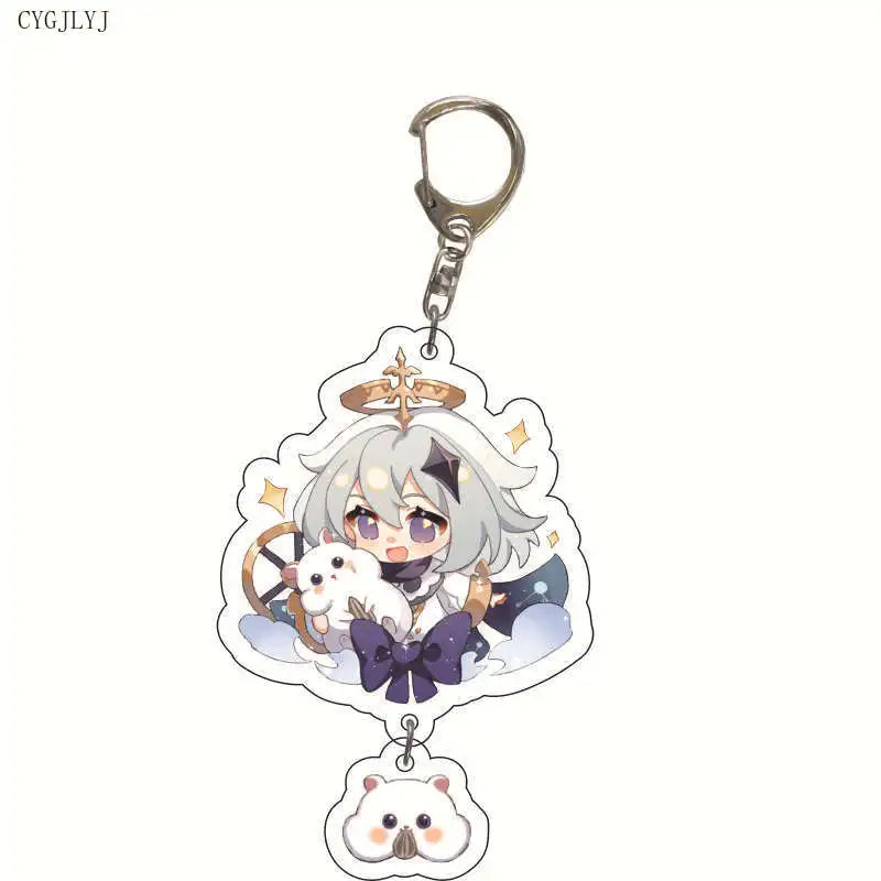 Anime Genshin Impact Zhongli Diluc Venti Paimon Keychain Base Acrylic Stands Keyring Gift For Men Women Bag Keyring Jewelry Gift