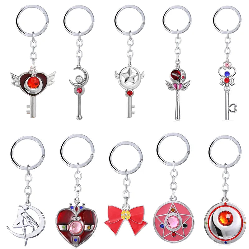 Anime Cosplay Jewelry Sailor Heart Moon Key Chain Heart Moon Bow Pendant Keychains Key Ring Car Keychain Women Girl Gift