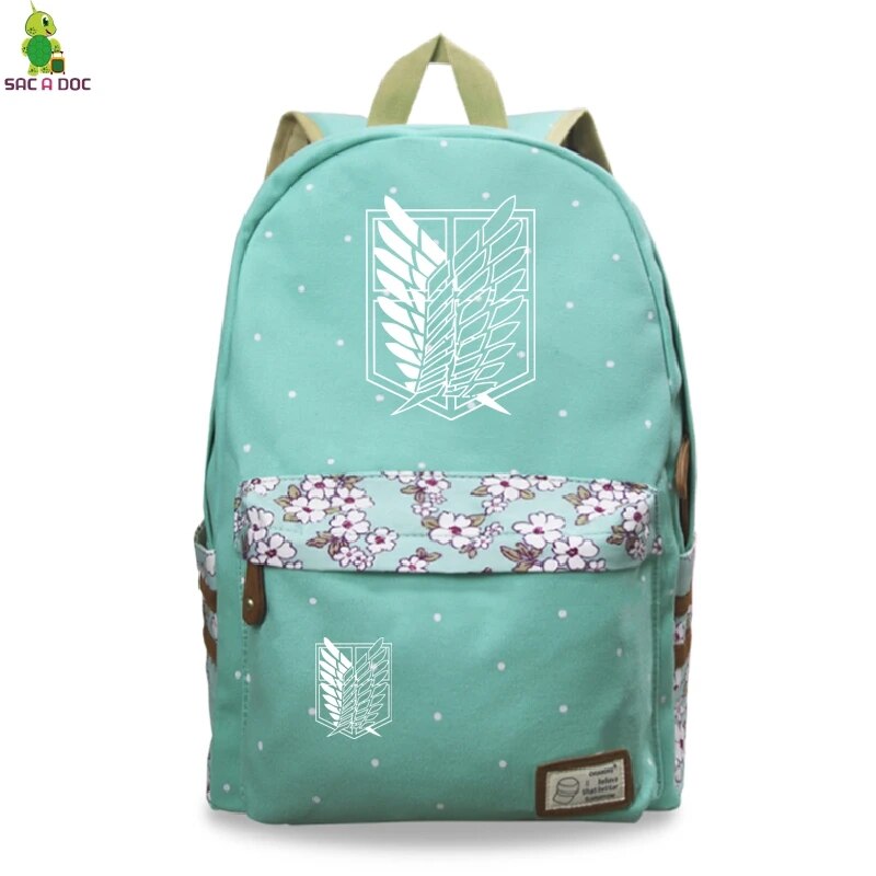 Attack on Titan Black Bagpacks Floral Printing Backpacks Travel Backpack Hot Anime School Bag for Teenage Girls Laptop Mochilas