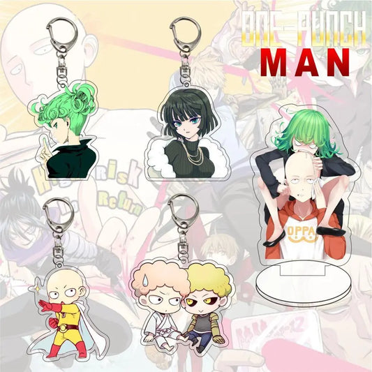 Japanese Cartoon One Punch Man Key Chain Cool Anime Figures Acrylic Double-Sided Pendant Key Ring Car Keychain Toy Gift for Fans