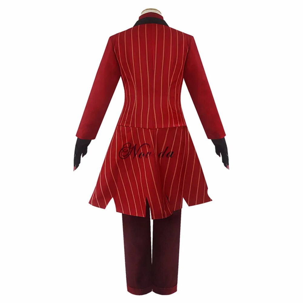 Hazbin Cosplay Hotel ALASTOR uniforme disfraz Cosplay hombres mujeres disfraz de Halloween conjunto completo (chaqueta + pantalones + camisa + corbata + guantes + peluca)