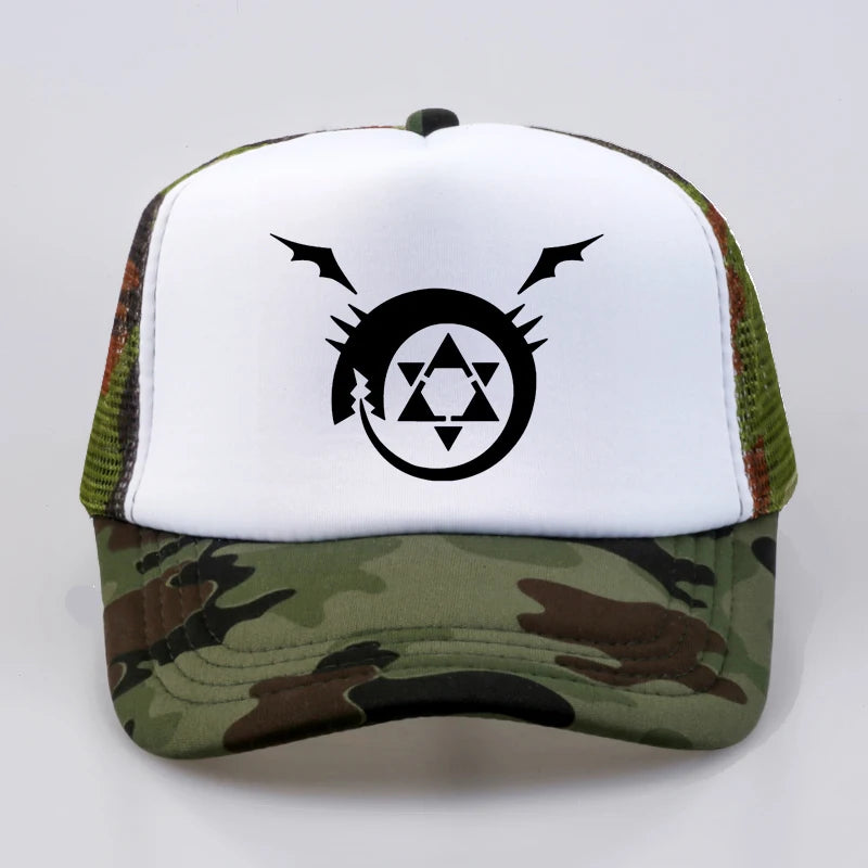 Full metal Fullmetal Alchemist Steel Edward Alphonse Baseball caps Cosplay Costumest Anime Man Women mesh Trucker Cap Hat