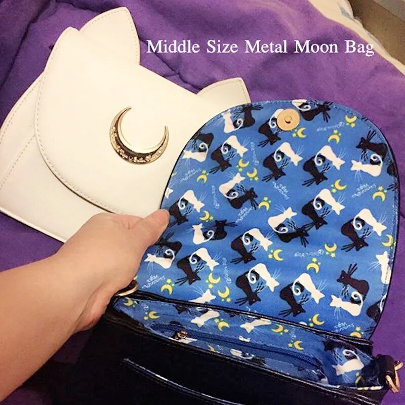 MSMO bolso de hombro blanco/negro Sailor Moon Luna/Artemis bolso de cuero de gato Luna para mujer bolso bandolera con cadena pequeño