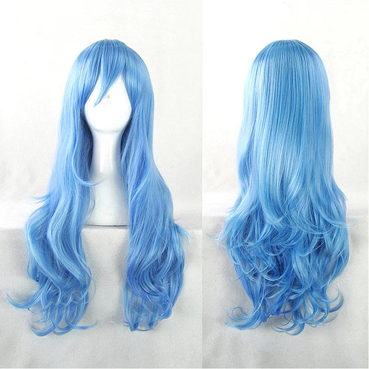 DATE A LIVE Yoshino Cosplay Wigs Role Play 70cm Long Curly Wavy Blue Mix Synthetic Hair Wigs for Adult Heat Resistance Fiber