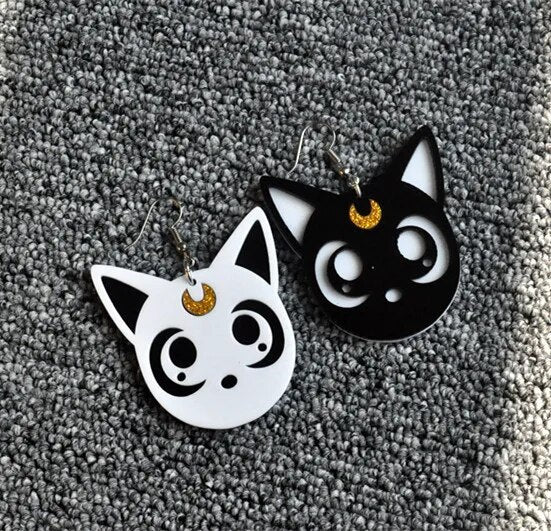 AOMU-pendientes colgantes de dibujos animados de Harajuku para mujer, aretes colgantes de gato negro, Sailor Moon, Luna, Cosplay, joyería acrílica