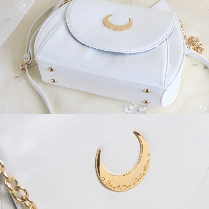 MSMO bolso de hombro blanco/negro Sailor Moon Luna/Artemis bolso de cuero de gato Luna para mujer bolso bandolera con cadena pequeño