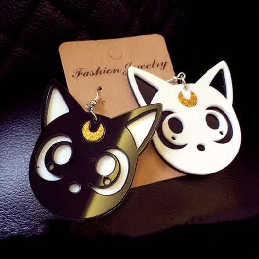 AOMU Cartoon Harajuku Anime Sailor Moon Luna Black Cat Dangle Earrings Lovely Cosplay Drop Earrings  Acrylic Jewelry for Women