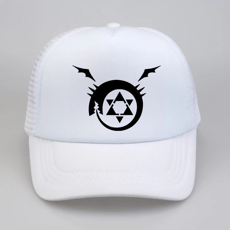 Full metal Fullmetal Alchemist Steel Edward Alphonse Baseball caps Cosplay Costumest Anime Man Women mesh Trucker Cap Hat