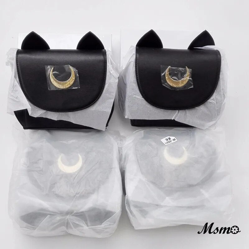 MSMO bolso de hombro blanco/negro Sailor Moon Luna/Artemis bolso de cuero de gato Luna para mujer bolso bandolera con cadena pequeño