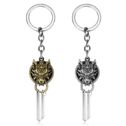 dongsheng RPG Game Final Fantasy VII Cloud Strife Wolf Head Keychain Cosplay Anime Accessory Jewelry Key Chain llaveros Key Ring