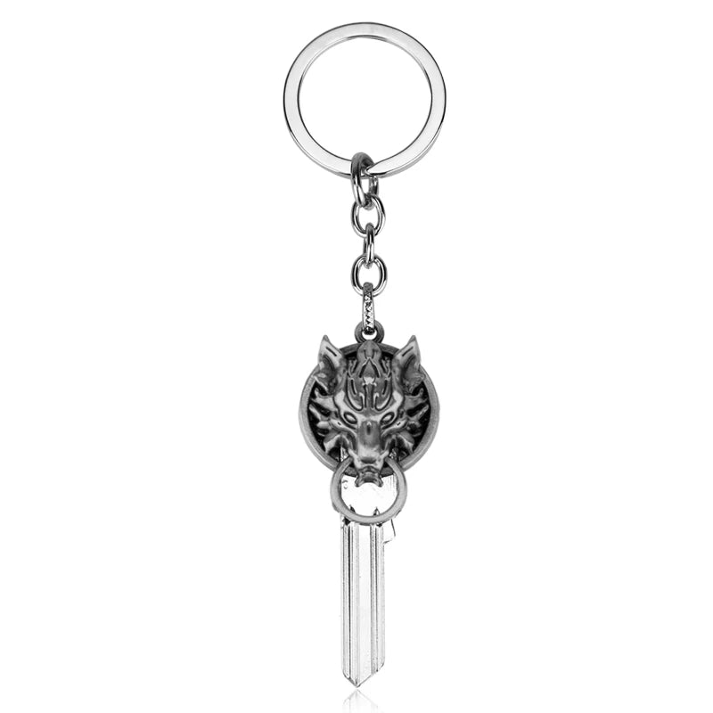 dongsheng RPG Game Final Fantasy VII Cloud Strife Wolf Head Keychain Cosplay Anime Accessory Jewelry Key Chain llaveros Key Ring