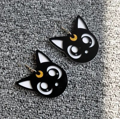 AOMU Cartoon Harajuku Anime Sailor Moon Luna Black Cat Dangle Earrings Lovely Cosplay Drop Earrings  Acrylic Jewelry for Women