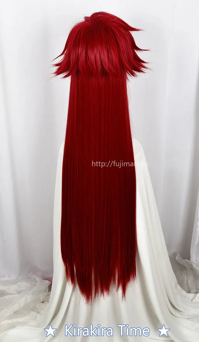 Kuroshitsuji Black Butler Grell Sutcliff Red Long Straight Heat Resistant Hair Cosplay Costume Wig + Skull Chain Glasses