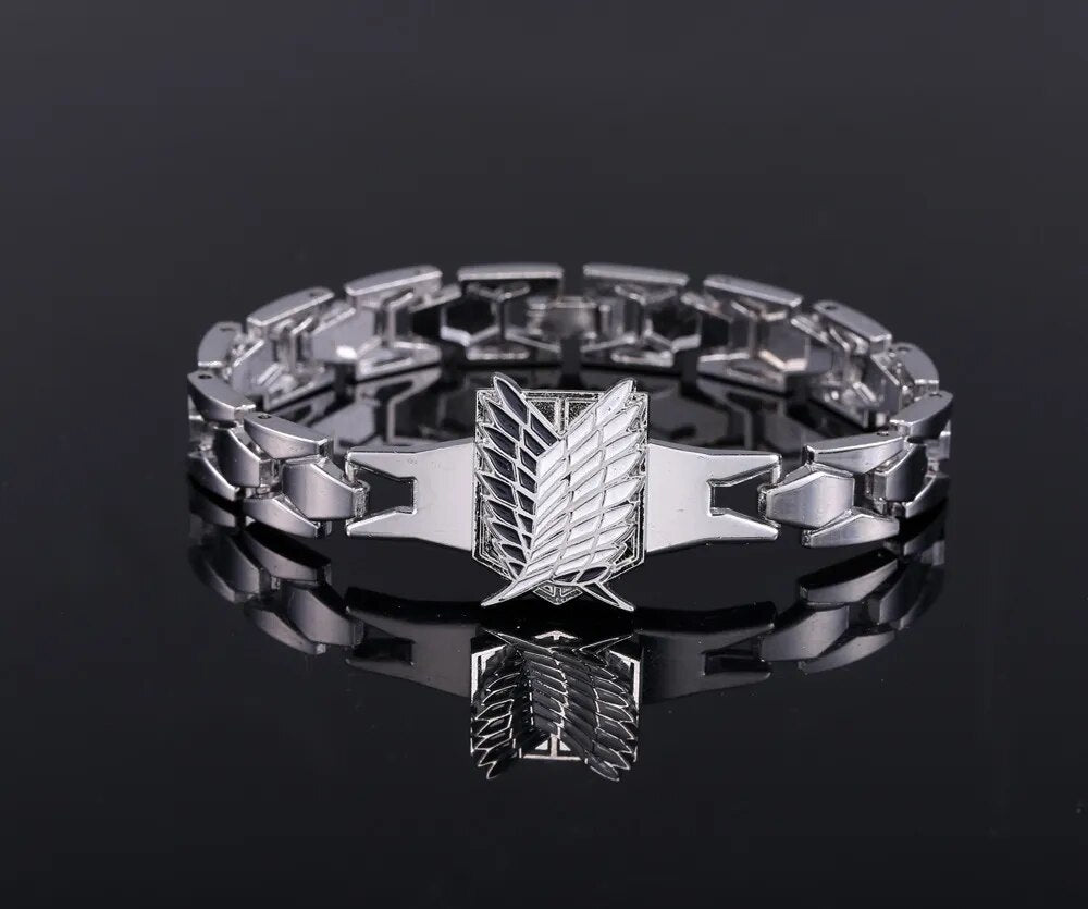 MJ Anime Silver Color Bracelets Attack on Titan Rotation Logo Bracelet Cosplay Accessories