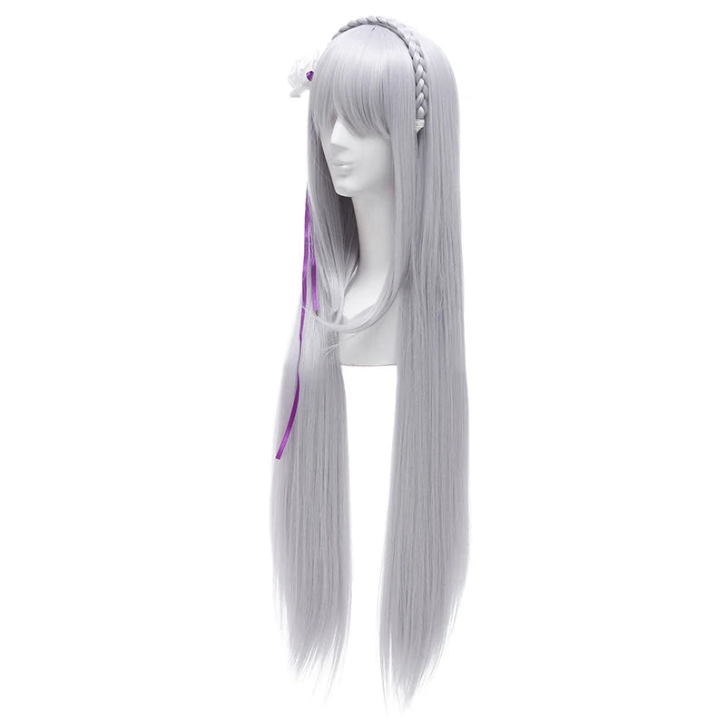 L-email wig Synthetic Hair Re: Life in a Different World from Zero Emilia Cosplay Wigs Long Sliver Straight Women Cosplay Wigs