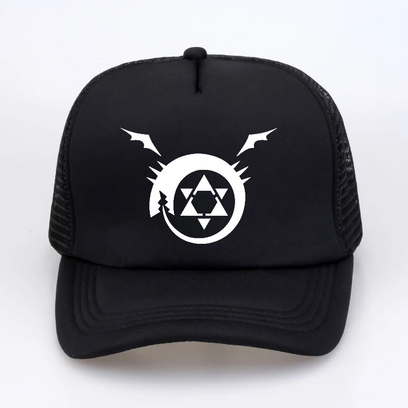 Full metal Fullmetal Alchemist Steel Edward Alphonse Baseball caps Cosplay Costumest Anime Man Women mesh Trucker Cap Hat