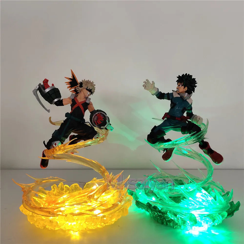 Figura de My Hero Academia Bakugou Katsuki VS Midoriya Izuku, modelo DIY, figuras de acción con luz LED, juguetes de Anime Boku no Hero Academia