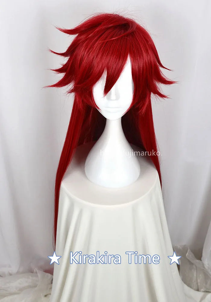 Kuroshitsuji Black Butler Grell Sutcliff Red Long Straight Heat Resistant Hair Cosplay Costume Wig + Skull Chain Glasses