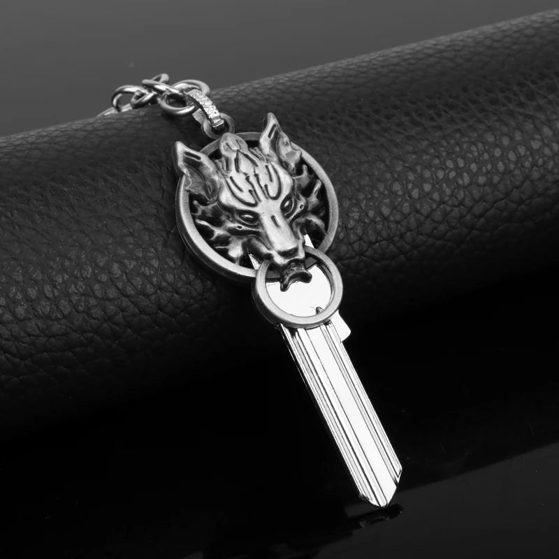 dongsheng RPG Game Final Fantasy VII Cloud Strife Wolf Head Keychain Cosplay Anime Accessory Jewelry Key Chain llaveros Key Ring