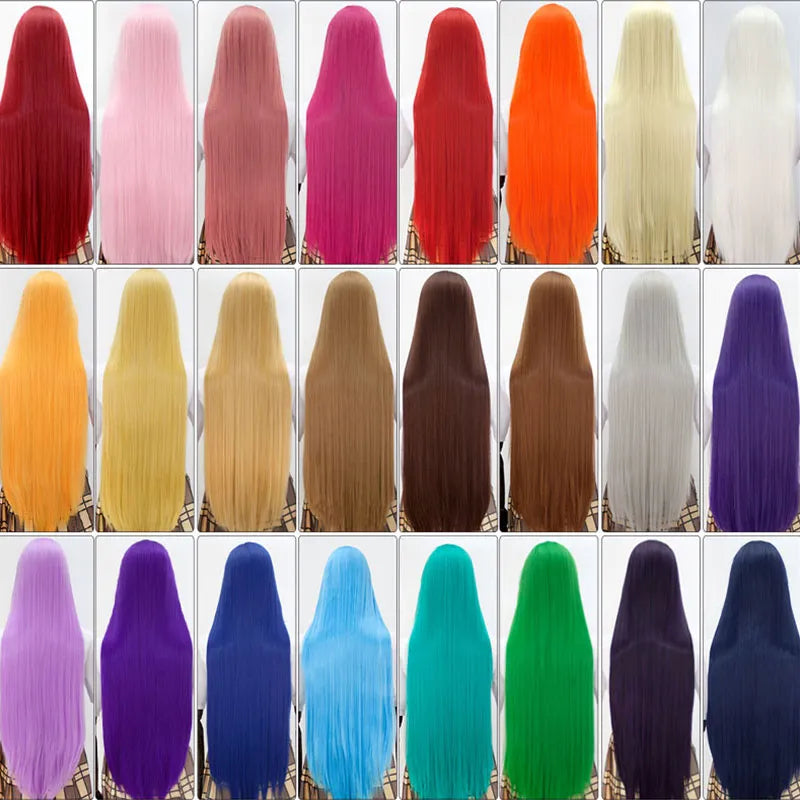 100Cm Long Staight Cosplay Wig HSIU Heat Resistant Synthetic Hair Anime Party wigs 42 color Colourful  brand wig cap