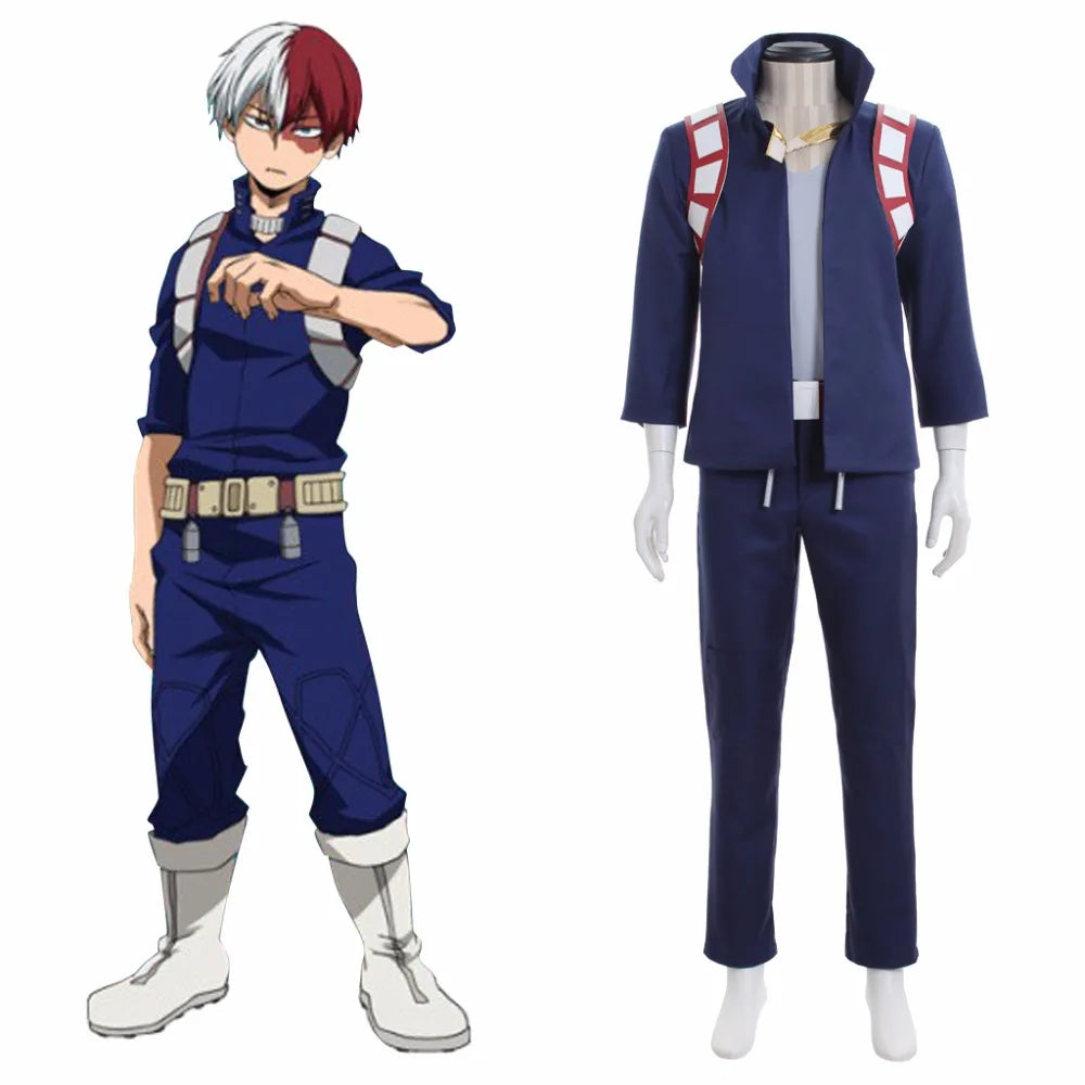 Cosplaydiy My Hero Academia  Todoroki Shoto  Cosplay Costume Adult Halloween Fancy Party Top Pants Belt L0516