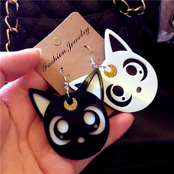 AOMU Cartoon Harajuku Anime Sailor Moon Luna Black Cat Dangle Earrings Lovely Cosplay Drop Earrings  Acrylic Jewelry for Women