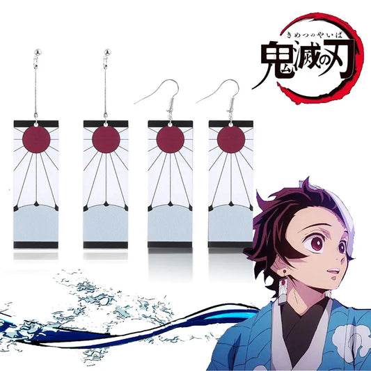 Pendientes calientes Demon Slayer Kimetsu no Yaiba, pendientes Kamado Tanjirou, accesorios de Cosplay japonés, pendientes con pasador