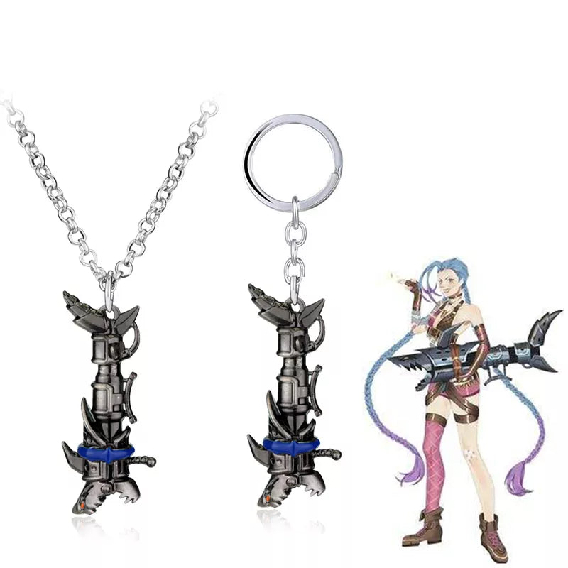 League of Legendes Jinx Cannon Keychain Runaway Loli Metal Key Chain For Car Key Pendant Necklace Jewelry Friends Fans Gift