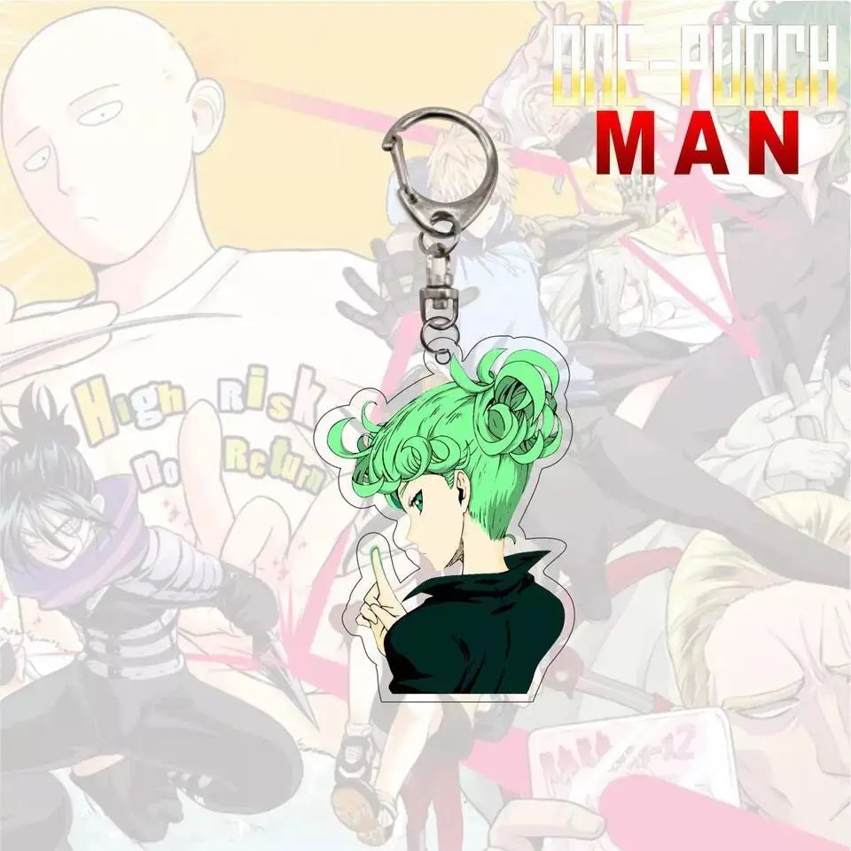 Llavero japonés de dibujos animados One Punch Man, figuras geniales de Anime, llavero colgante acrílico de doble cara, llavero de coche, juguete para regalo para fanáticos