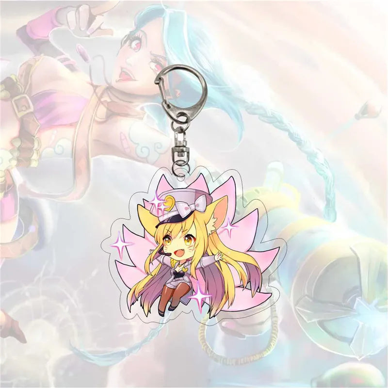 Hot Anime Game League Of Legends Keychains Lol Acrylic Figure Rakan Ahri Riven Yasuo Key Chain Bag Car Keyrings Fans Collection