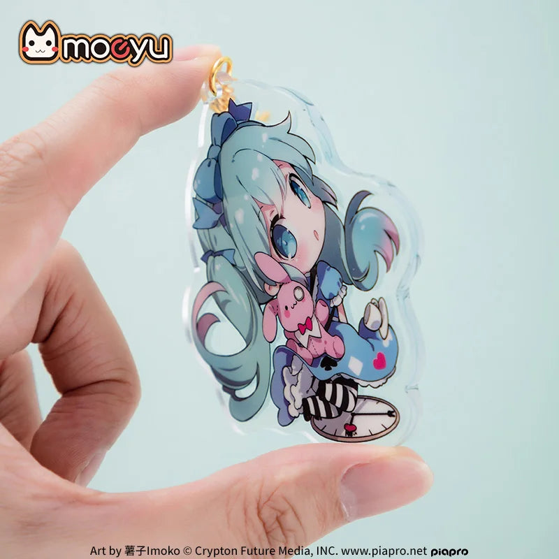 Moeyu Hatsune Keychain Pendant Anime Vocaloid Miku Key Chains Acrylic Cute Cosplay Figure Metal Key Ring Cartoon Hanging Rope