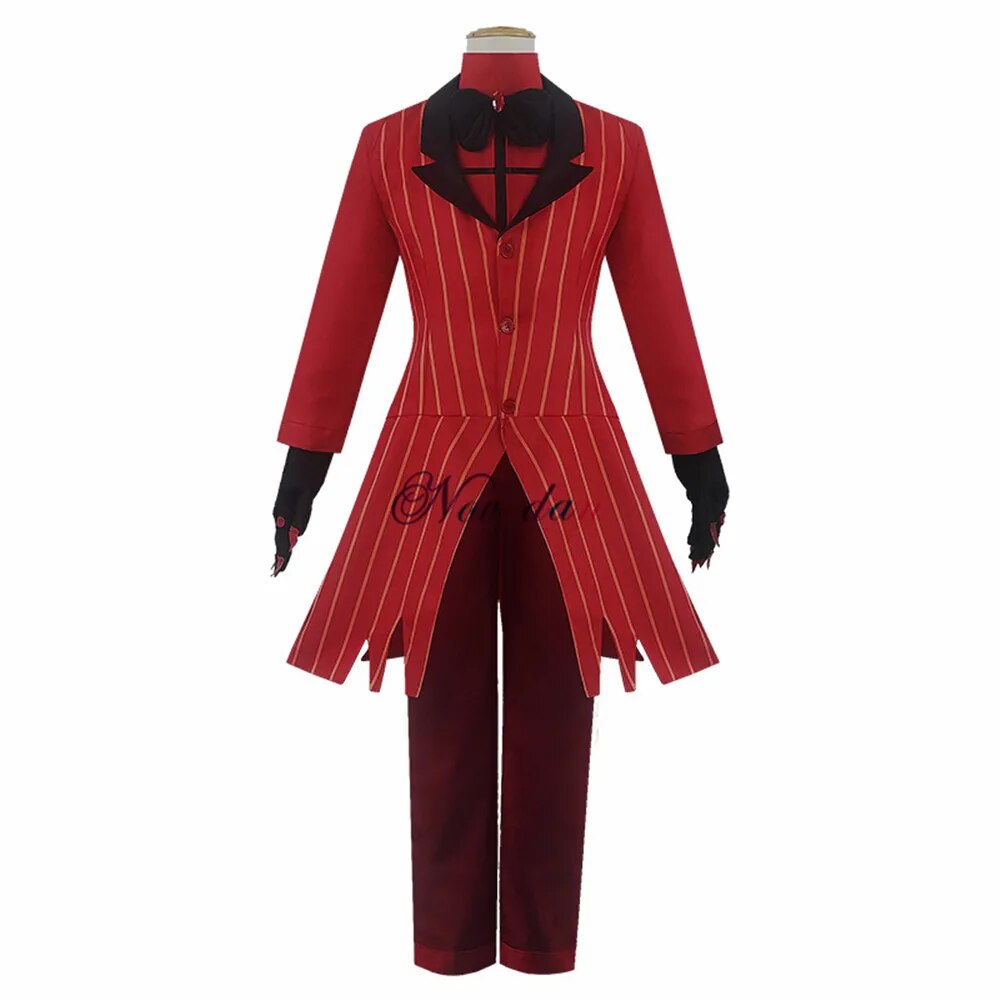 Hazbin Cosplay Hotel ALASTOR uniforme disfraz Cosplay hombres mujeres disfraz de Halloween conjunto completo (chaqueta + pantalones + camisa + corbata + guantes + peluca)