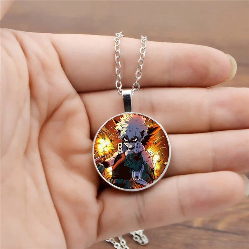 Anime My Hero Academia Necklace Boku No Todoroki Cartoon Figure Print Glass Cabochon Pendant Chain Necklace Cosplay Jewelry Gift