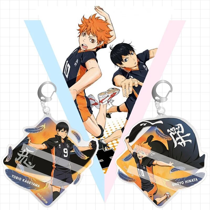 Anime Manga Haikyuu!! Llavero de voleibol de escuela secundaria, figuras de Hinata Shoyo Kageyama Tobio, llavero colgante de acrílico